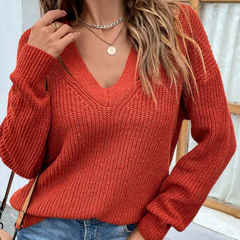 Knitting Women's V-neck sweater